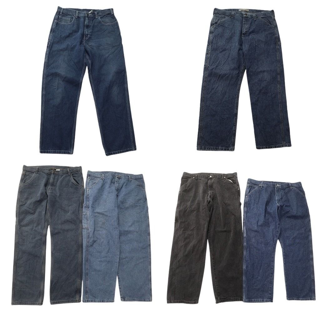 古着卸 ペインターデニム パンツ セット メンズ 36 38 ブラック ワーク インディゴブルー フェード 古着 ND 0122