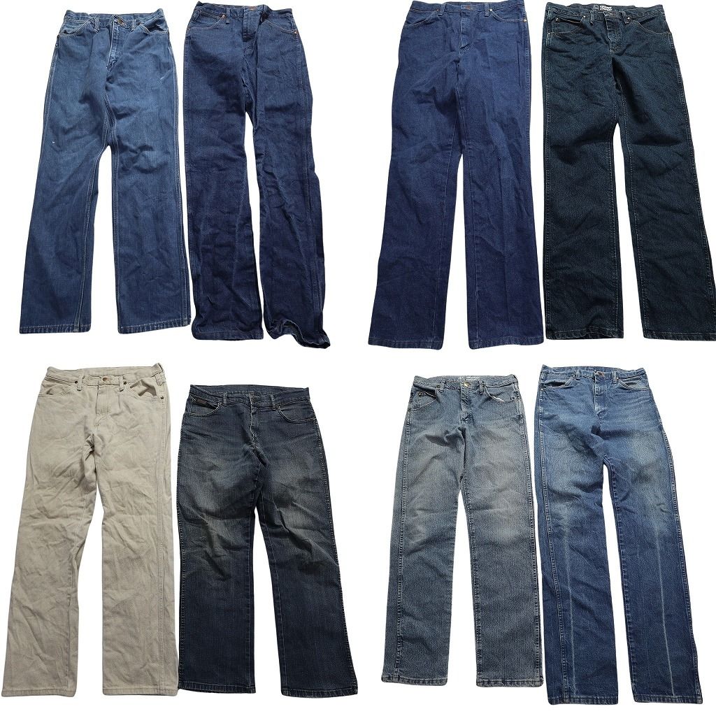 古着卸 Wrangler ラングラー デニム パンツ セット メンズ 32 33 ベージュ ヒゲ アメカジ 古着 ND 0155