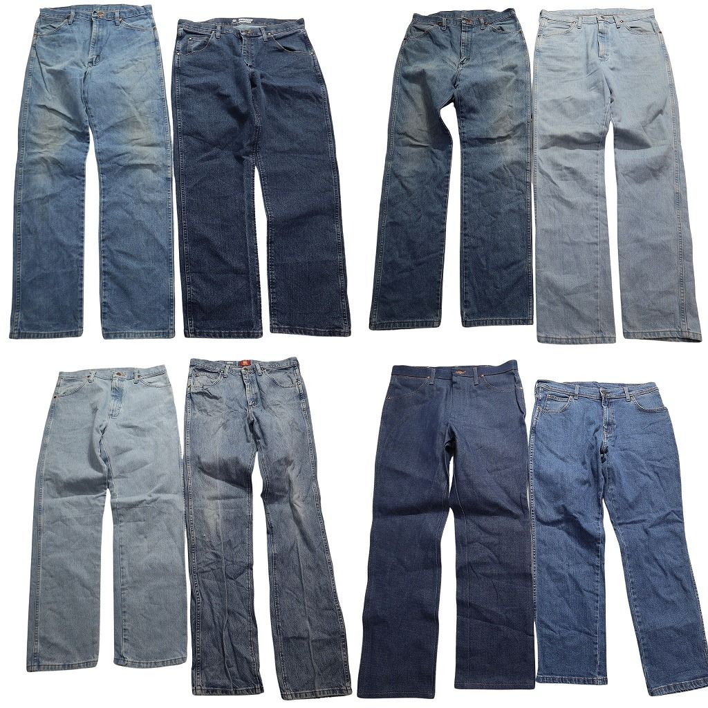 古着卸 Wrangler ラングラー デニム パンツ セット メンズ 34 インディゴブルー ストレート フェード 古着 ND 0154