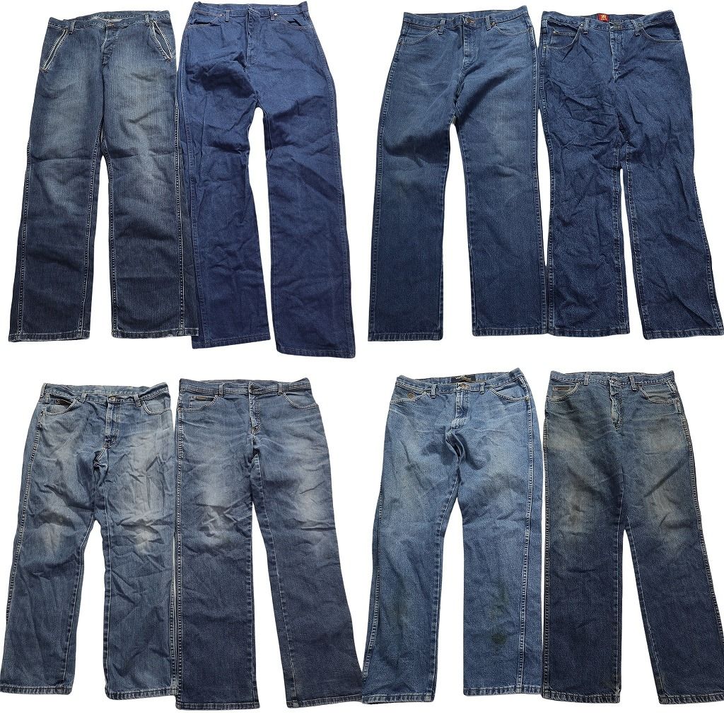 古着卸 まとめ売り Wrangler ラングラー デニム パンツ 8枚セット (メンズ 36 ) フェード ヒゲ インディゴブルー  古着 ND0151
