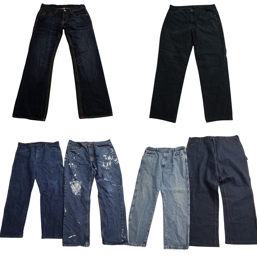 古着卸 まとめ売り デニム パンツ セット メンズ 48 |40 |38 ペインティング インディゴブルー フェード アメカジ 古着 ND 0180