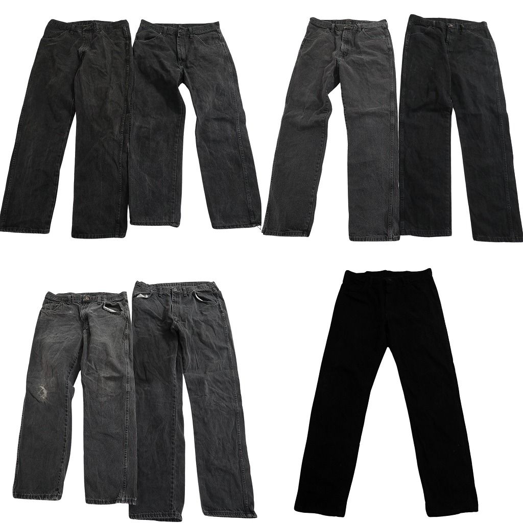 古着卸 まとめ売り RUSTLER ラスラー ブラックデニム パンツ セット メンズ 36 |35 |33 フェード ペインティング 古着 ND 0165