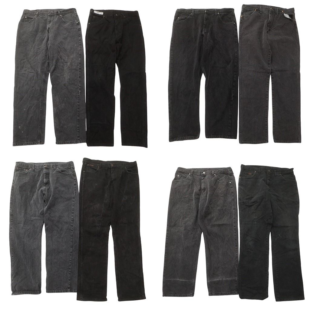 古着卸 まとめ売り Wrangler ラングラー ブラックデニム パンツ セット メンズ 38 |36 革パッチ フェード アメカジ 古着 ND 0191