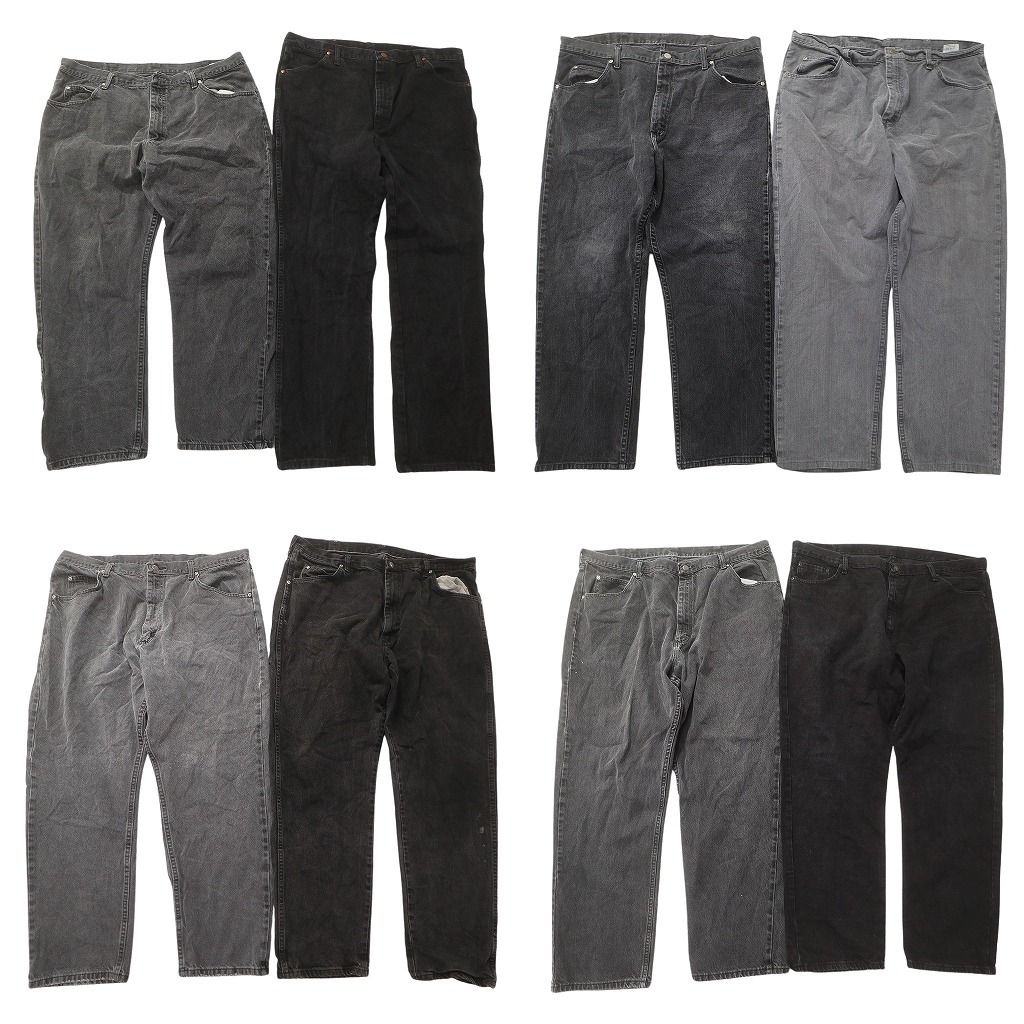 古着卸 まとめ売り Wrangler ラングラー ブラックデニム パンツ セット メンズ 40 |42 革パッチ フェード 古着 ND 0189