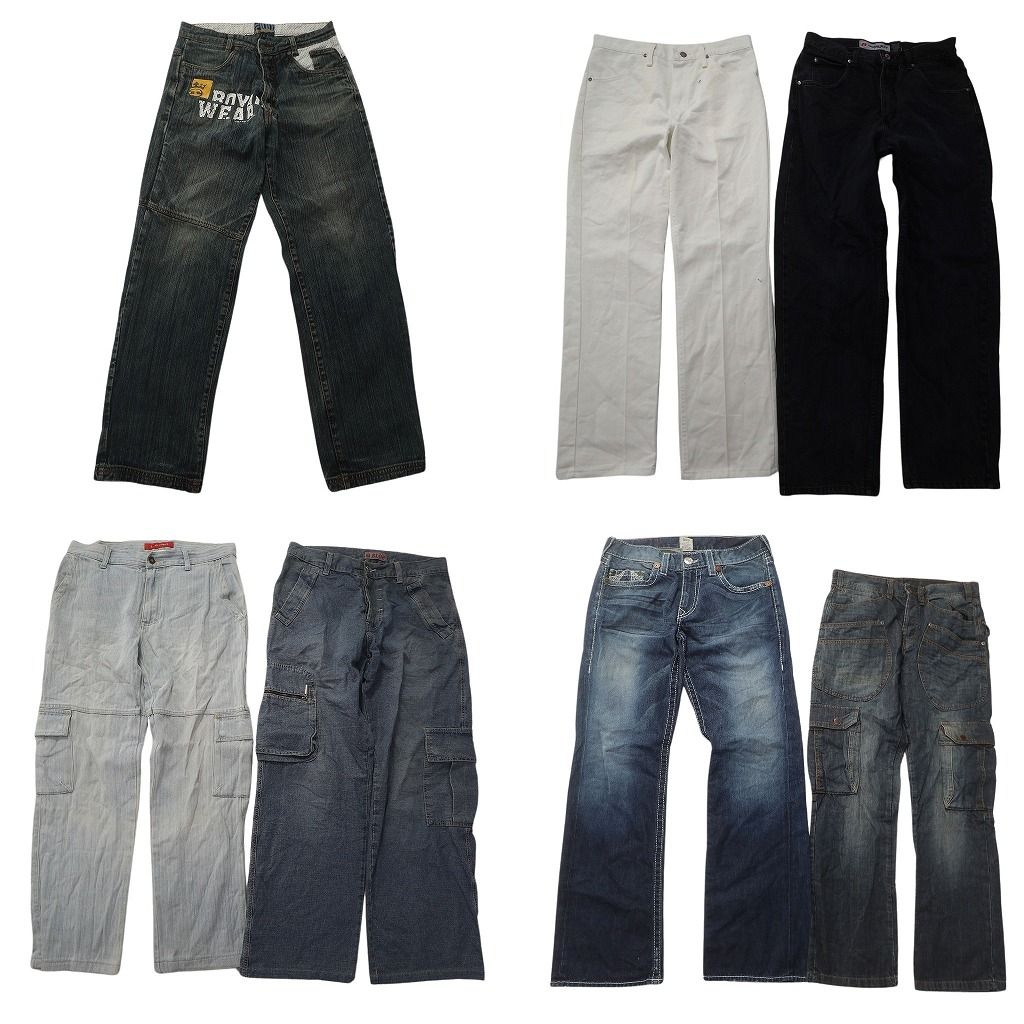 古着卸 デニム パンツ セット メンズ 34 33 M マルチポケット フェード カーゴ ワーク ブラック 白 古着 ND 0182
