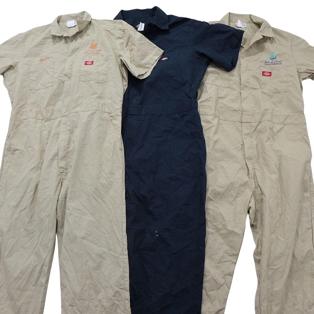 古着卸 まとめ売り ディッキーズ dickes 半袖 オールインワン 3枚セット (メンズ 46 /XL ) ベージュ ネイビー 中古 古着 ND0215