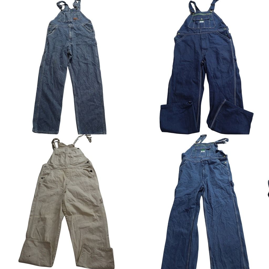 古着卸 デニム オーバーオール セット メンズ 36 リバティ インディゴブルー 白 古着 ND 0240