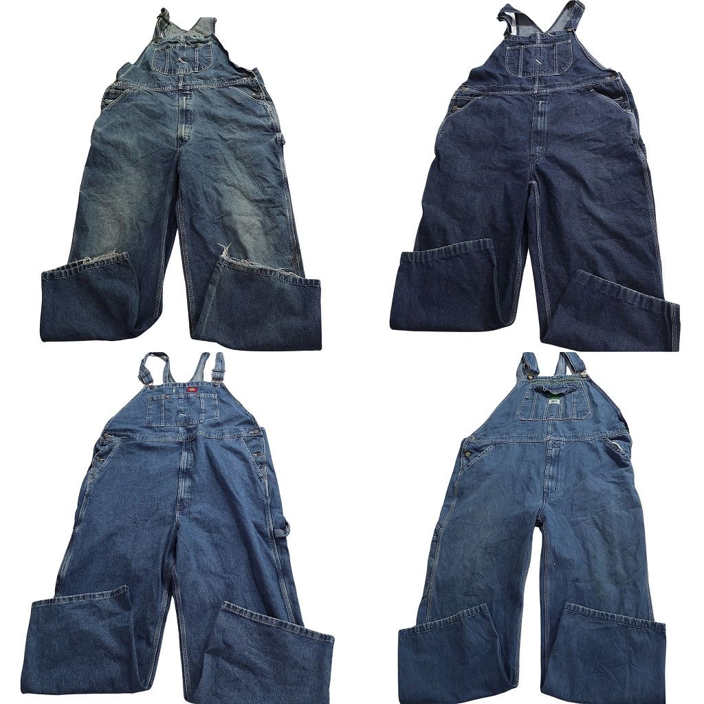 古着卸 まとめ売り デニム オーバーオール セット メンズ 44 ディッキーズ リバティ インディゴブルー フェード 古着 ND 0232