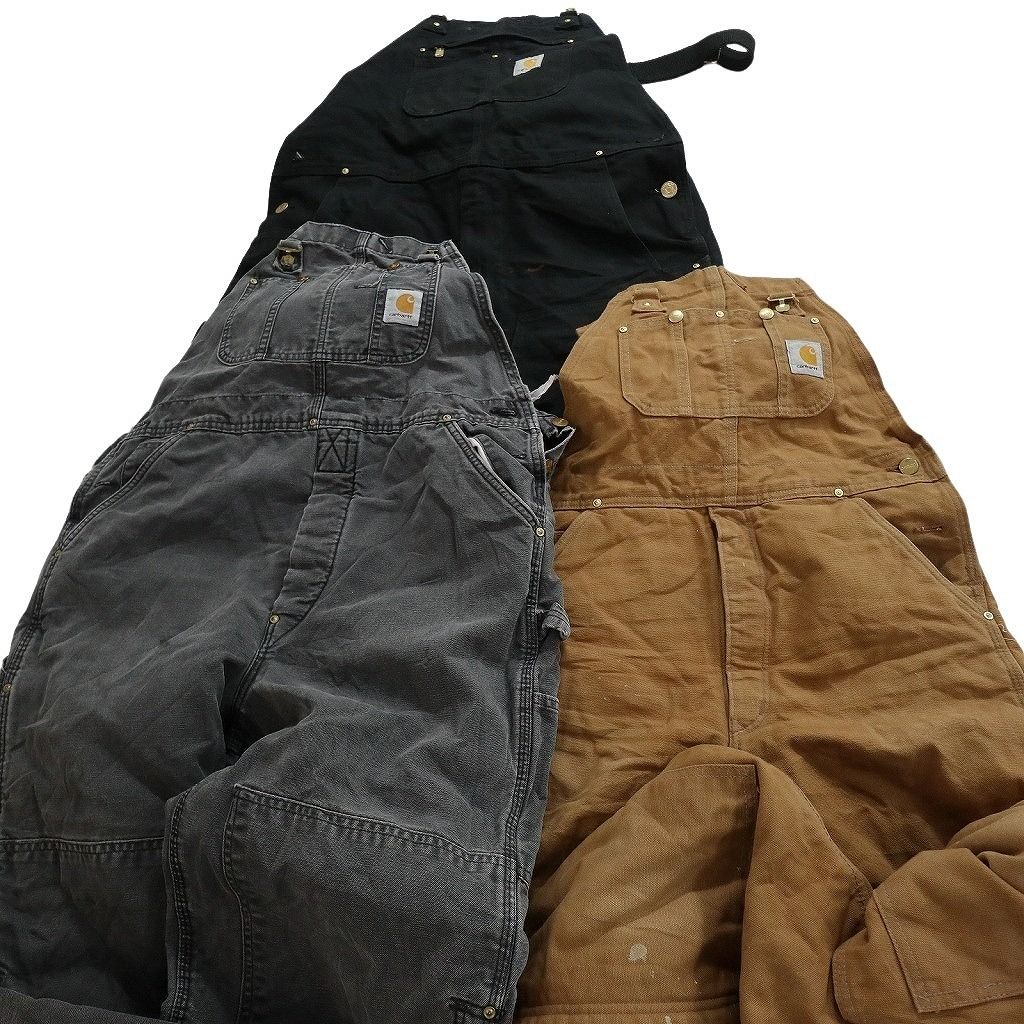 古着卸 まとめ売り カーハート ダック地 オーバーオール セット メンズ 38 |34 ブラック ベージュ 古着 ND 0224