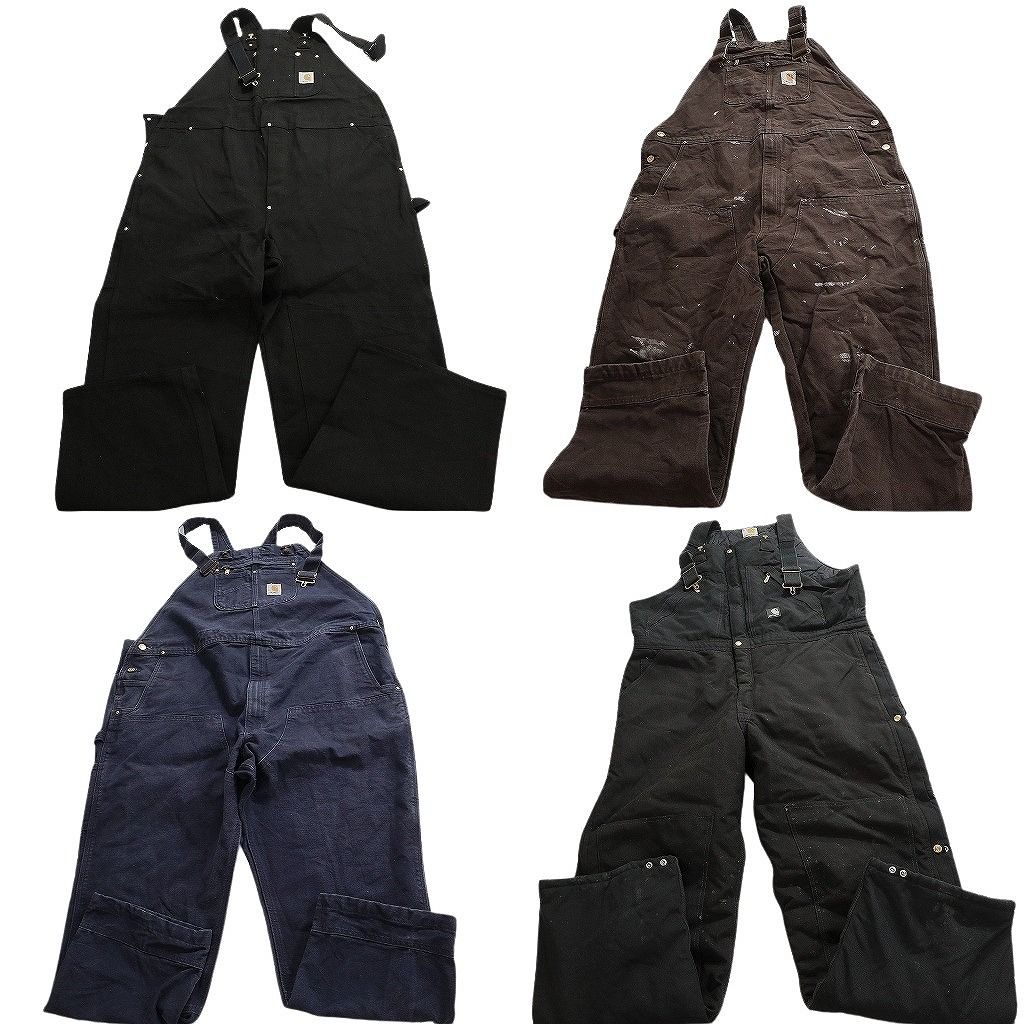 古着卸 カーハート ダック地 オーバーオール セット メンズ 50 44 46 ペインティング 茶色 ブラック 古着 ND 0222