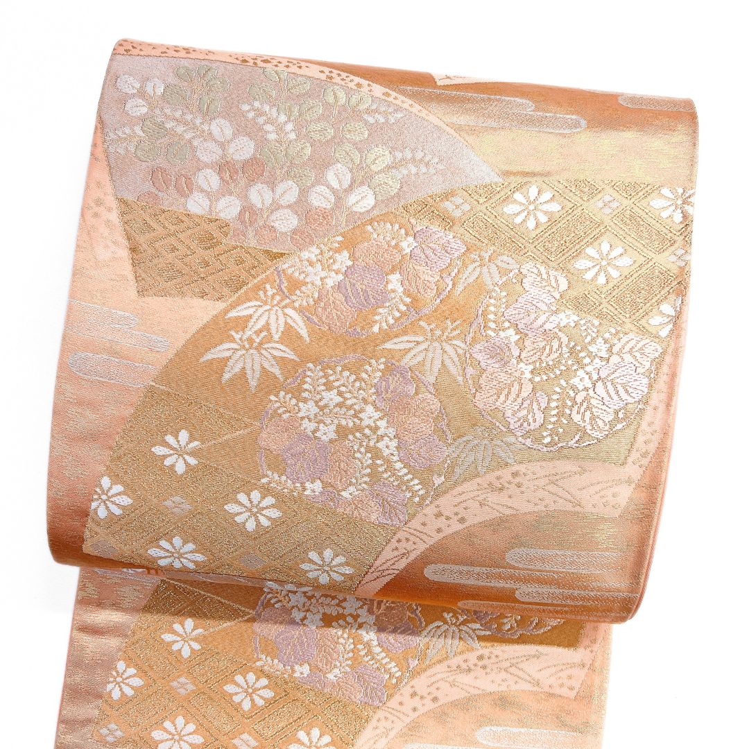 袋帯 扇 花紋 亀甲 桐の花 萩 ヱ霞 着物 122 b d ms