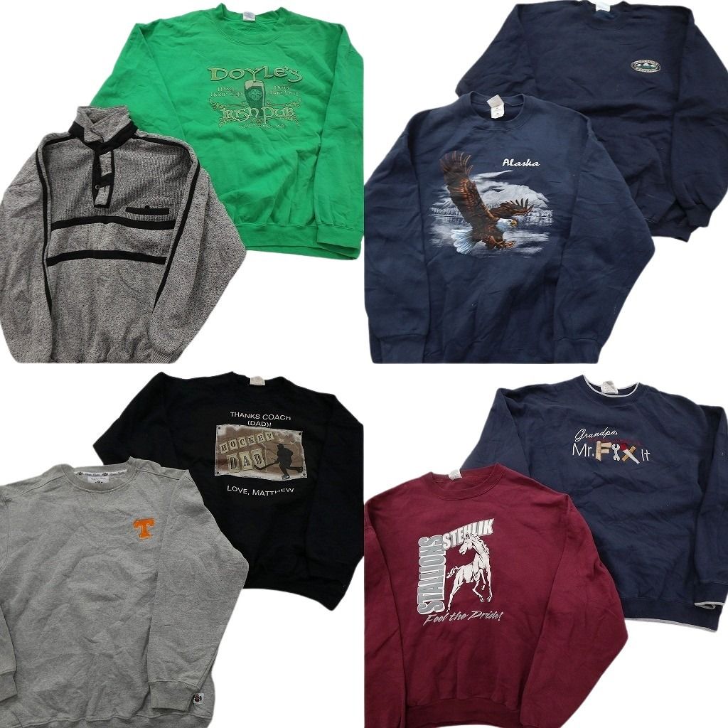 古着卸 まとめ売り カラー スウェット 8枚セット (メンズ XL ) アニマル 動物 イーグル ライン系 英文字 中古 古着 ND0268