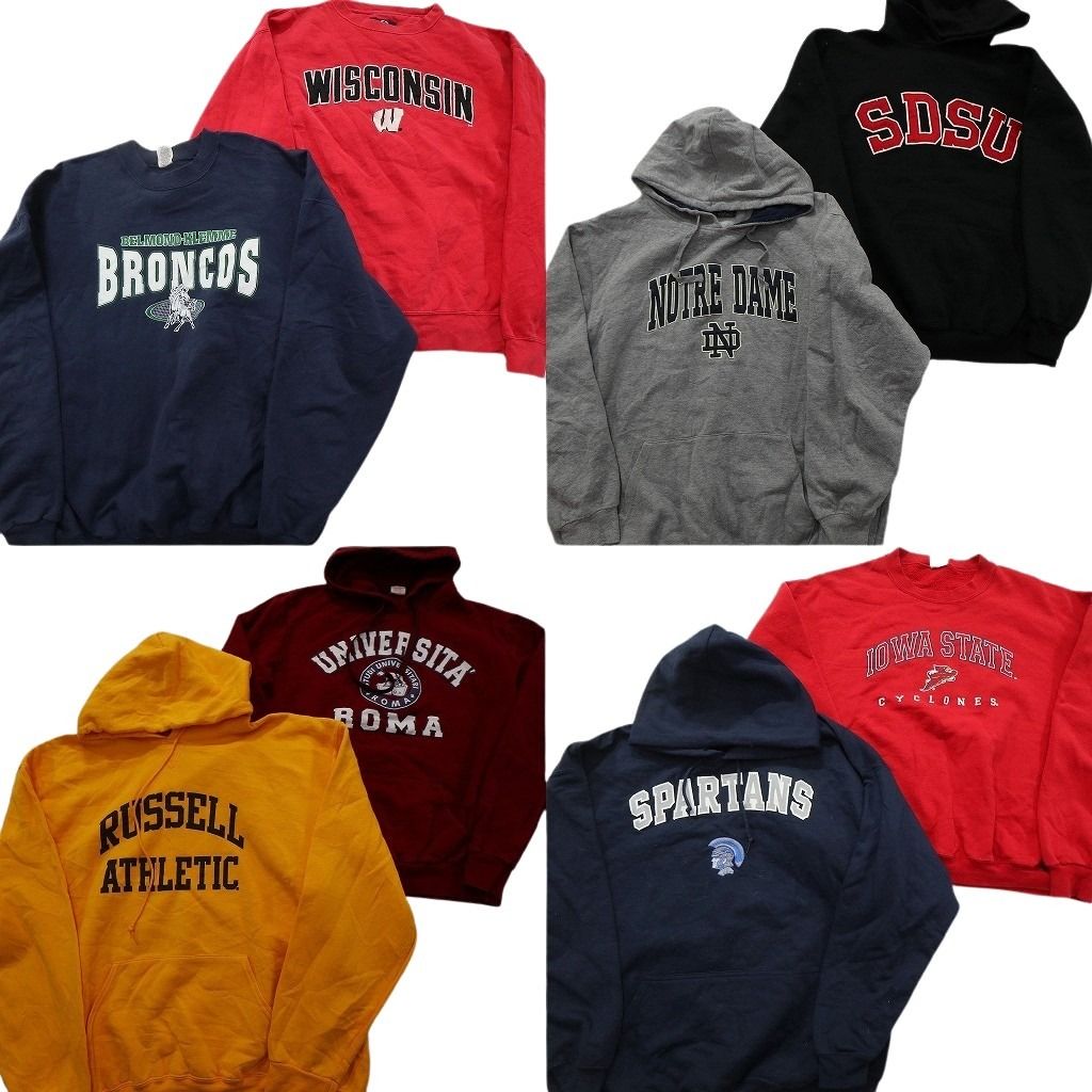 古着卸 まとめ売り カレッジ風 スウェット セット メンズ 2 XL クルーネック フーディー ラッセル アーチロゴ 古着 ND 0261