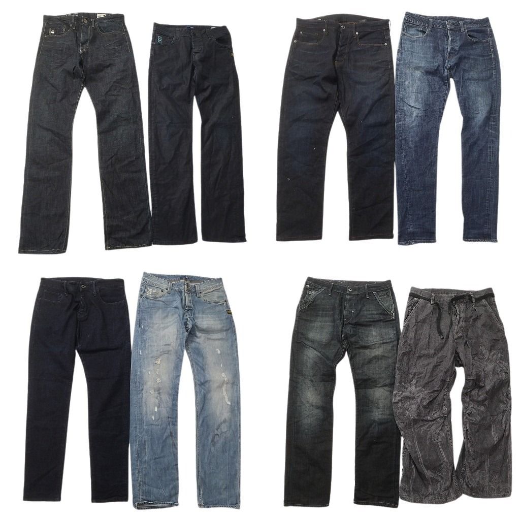 古着卸 G-STAR RAW デニム パンツ セット メンズ 31 32 ダメージ加工 フェード インディゴブルー 古着 ND 0246