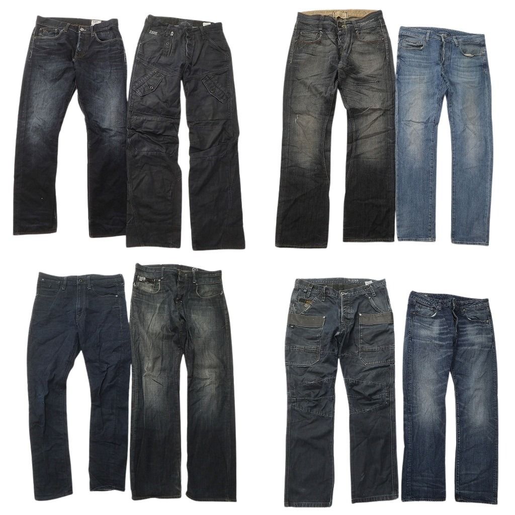 古着卸 G STAR RAW デニム パンツ セット メンズ 32 33 34 ブラック カーゴ ヒゲ フェード 古着 ND 0245