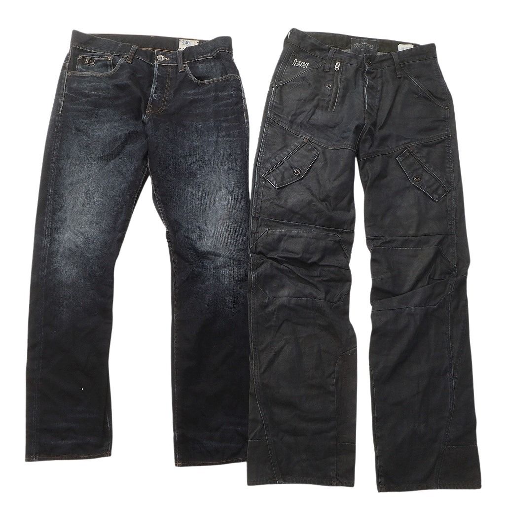 古着卸 G STAR RAW デニム パンツ セット メンズ 32 33 34 ブラック カーゴ ヒゲ フェード 古着 ND 0245