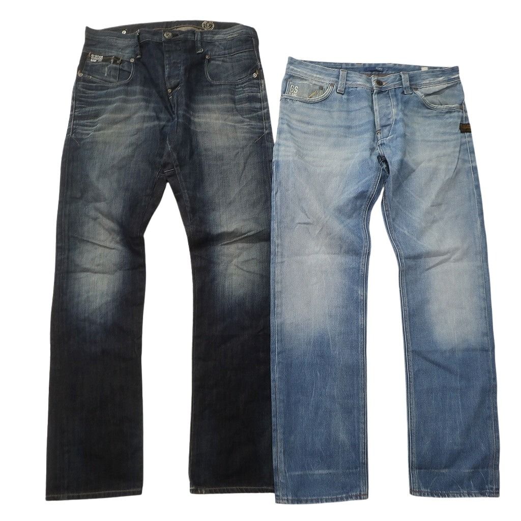 古着卸 G STAR RAW デニム パンツ セット メンズ 34 フェード ブラック インディゴブルー 古着 ND 0244