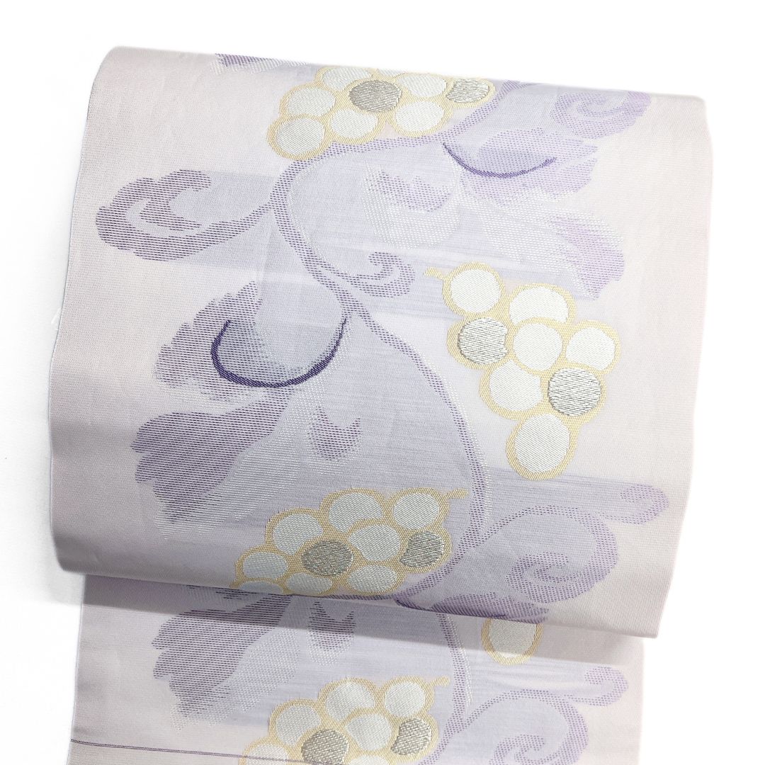 作家もの 名古屋帯 銀糸 葡萄 唐草 着物 122 b d ms