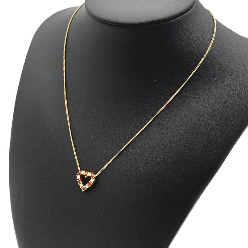 美品 Dior ハート ラインストーン カラーストーン レッド ネックレス