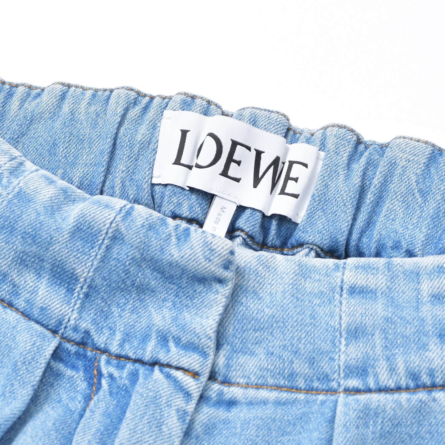 極美品 LOEWE ロエベ ベルト ワイド デニム パンツ スカイ ブルー