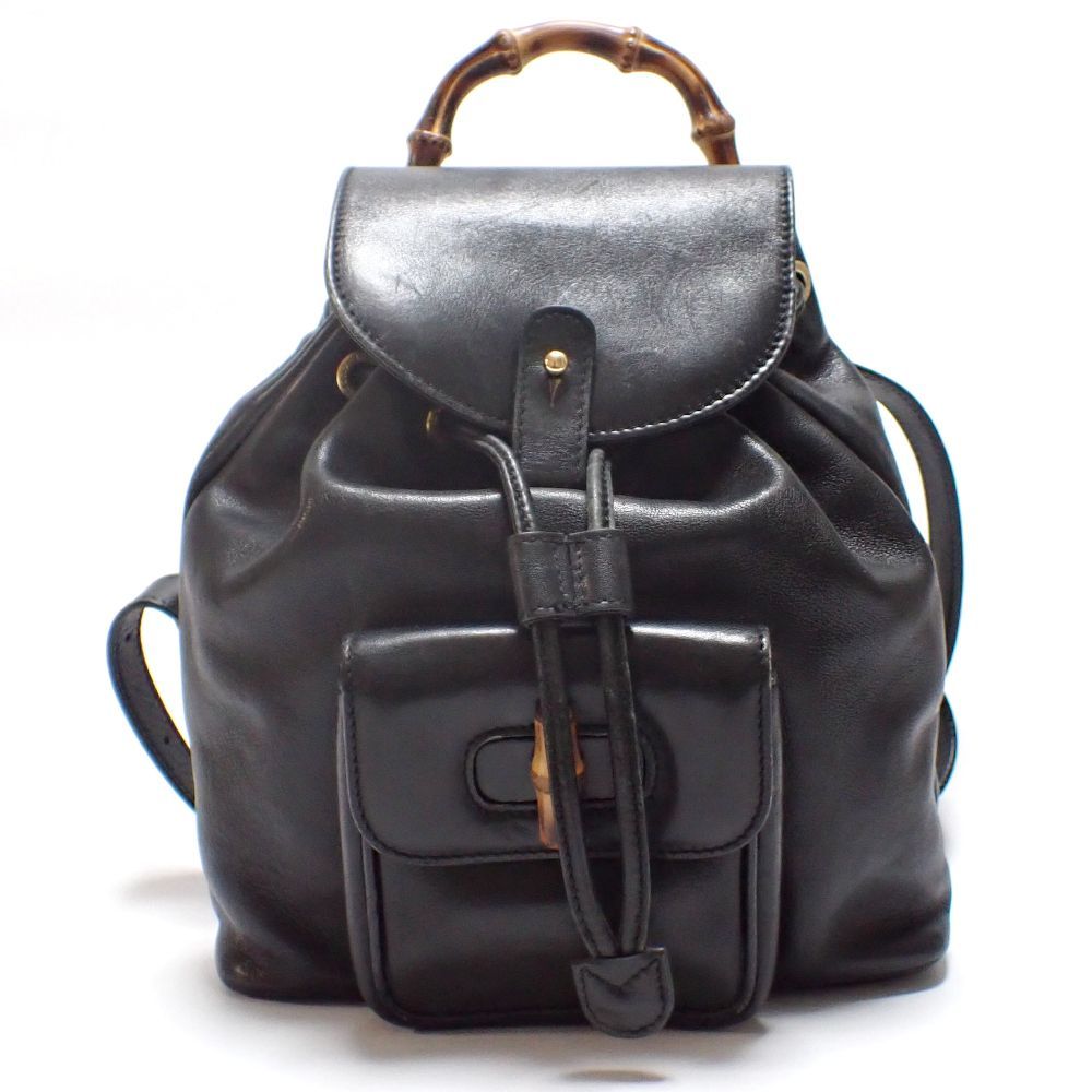 GUCCI】 グッチ バンブー リュック ブラック レザー バッグ 中古 黒