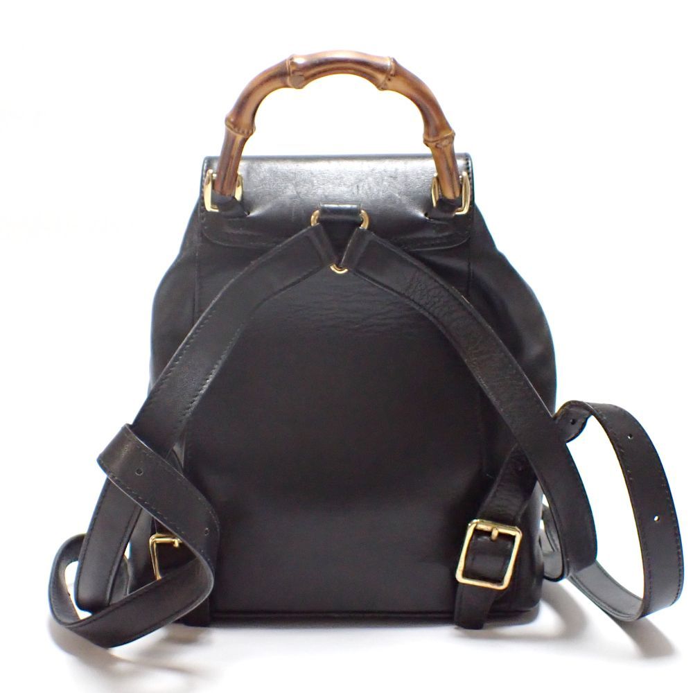 GUCCI】 グッチ バンブー リュック ブラック レザー バッグ 中古 黒