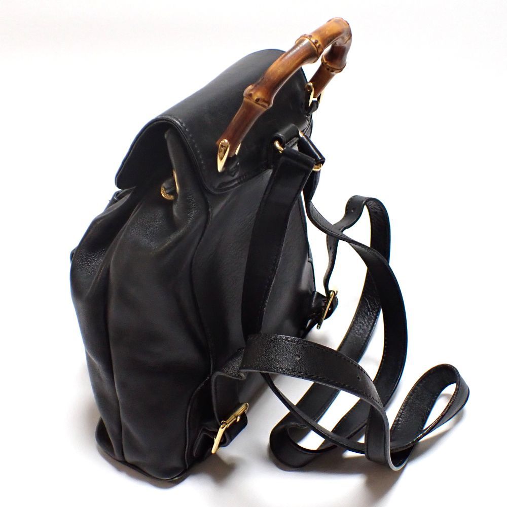 GUCCI】 グッチ バンブー リュック ブラック レザー バッグ 中古 黒