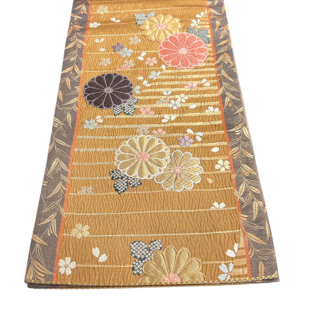 袋帯　菊花　桜花　花びら　横縞　竹　着物　122b d ms 袋帯 菊花 桜花 花びら 横縞 竹 着物 122b d ms 【公式通販】