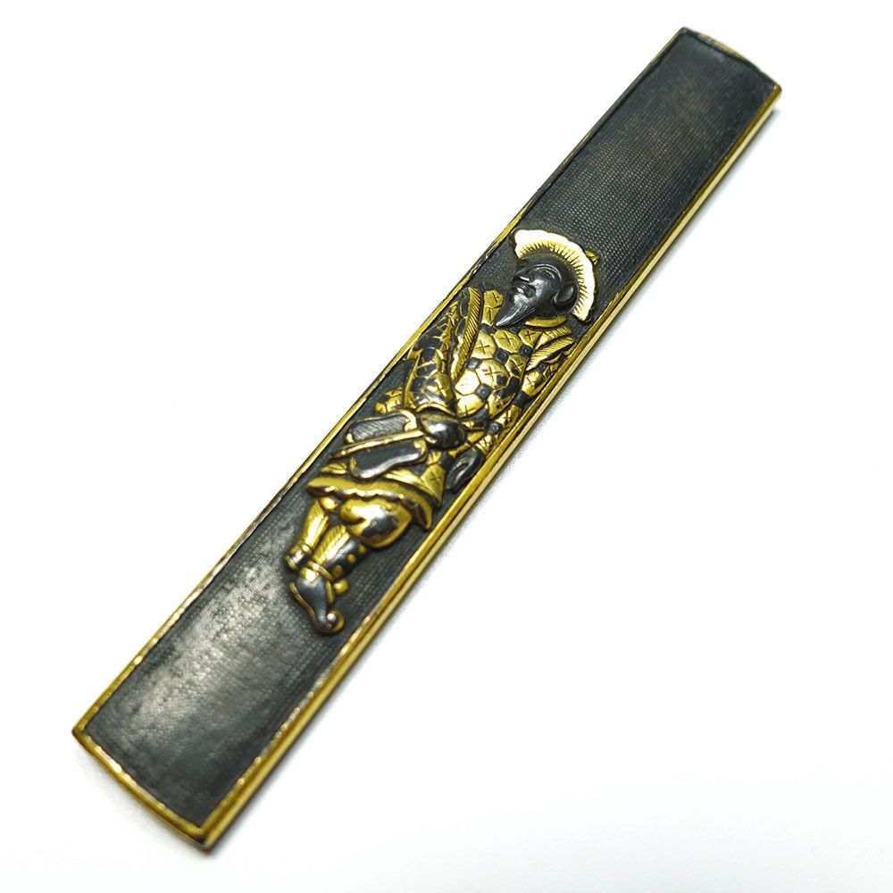 赤銅魚子地韃靼人図小柄　ラッタン人　高肉彫　毛彫　金色絵　裏哺金　時雨鑢　南蛮人 ☆赤銅魚子地韃靼人図小柄 ラッタン人 高肉彫 毛彫 金色絵 裏哺金 時雨