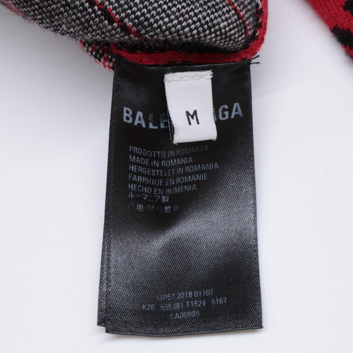 バレンシアガ 19 SS 555381 ﾚｯﾄﾞ ｼﾞｬｶﾞｰﾄﾞﾛｺﾞｵｰﾊﾞｰｻｲｽﾞｸﾙｰﾈｯｸﾆｯﾄ M その他 トップス メンズ