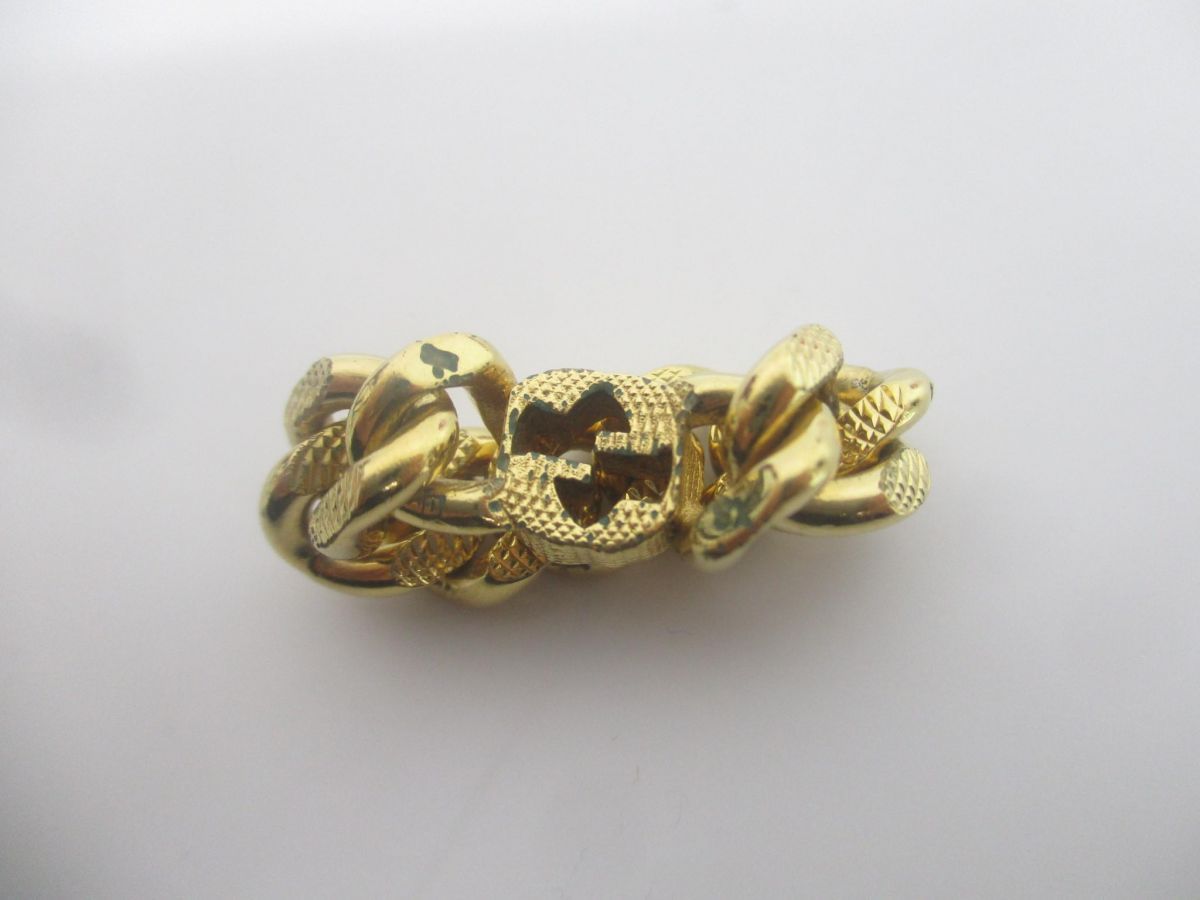 良品 グッチ GUCCI インターロッキングG ゴルメットチェーン リング XS