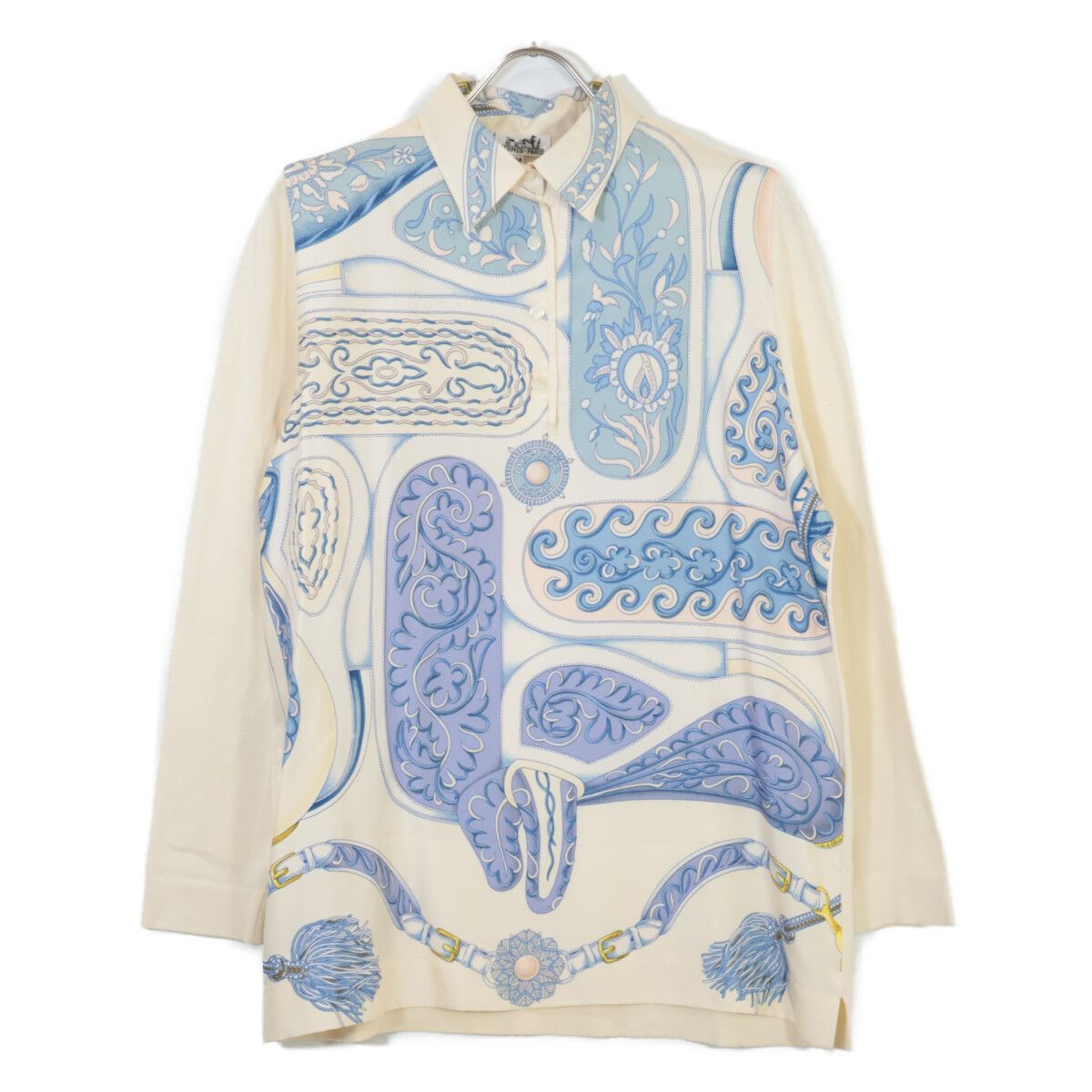 HERMES エルメス ツイルレーヌ ハーフボタン 長袖ニットシャツ/ M