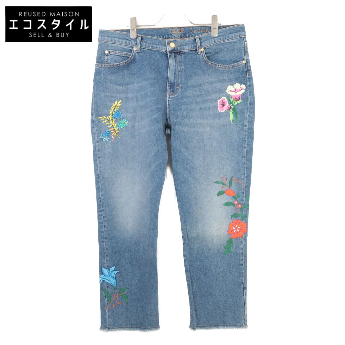 ESCADA エスカーダ 【美品】フラワー刺繍 裾カットオフ デニムパンツ