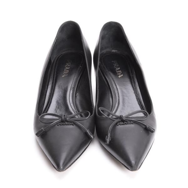 プラダPRADA リボンデザインレザーヒールパンプス 黒39(25.5位) - メルカリ