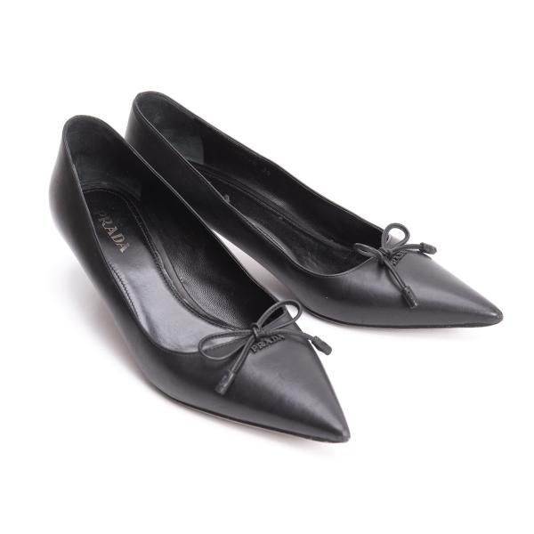 プラダPRADA リボンデザインレザーヒールパンプス 黒39(25.5位) - メルカリ