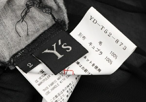 販売 ワイズY's ウールフリルドッキングVネックカットソー グレー黒2