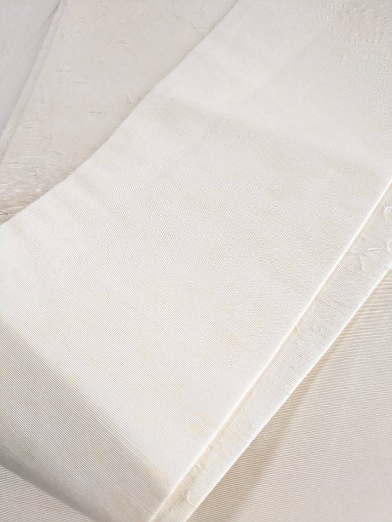 ひげ紬☆名古屋帯 ぼたん オフホワイト 名古屋仕立て 正絹 113 - メルカリ