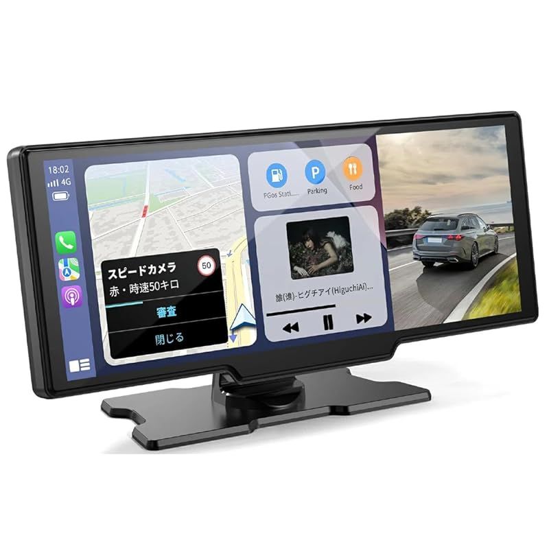 Kuayvan ディスプレイオーディオ 4 Kフロントカメラと1080 Pリアカメラ付き 10インチ ポータブル カーオーディオ CarPlay＆Android Autoに対応 カーナビ オーディオ一体型ナビ ミラーリング対応 WiFi Bluetooth接続 0