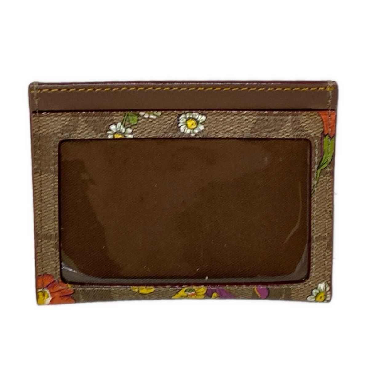 COACH コーチ カードケース シグネチャー柄 CR 839 カーキ オレンジ マルチ レザー