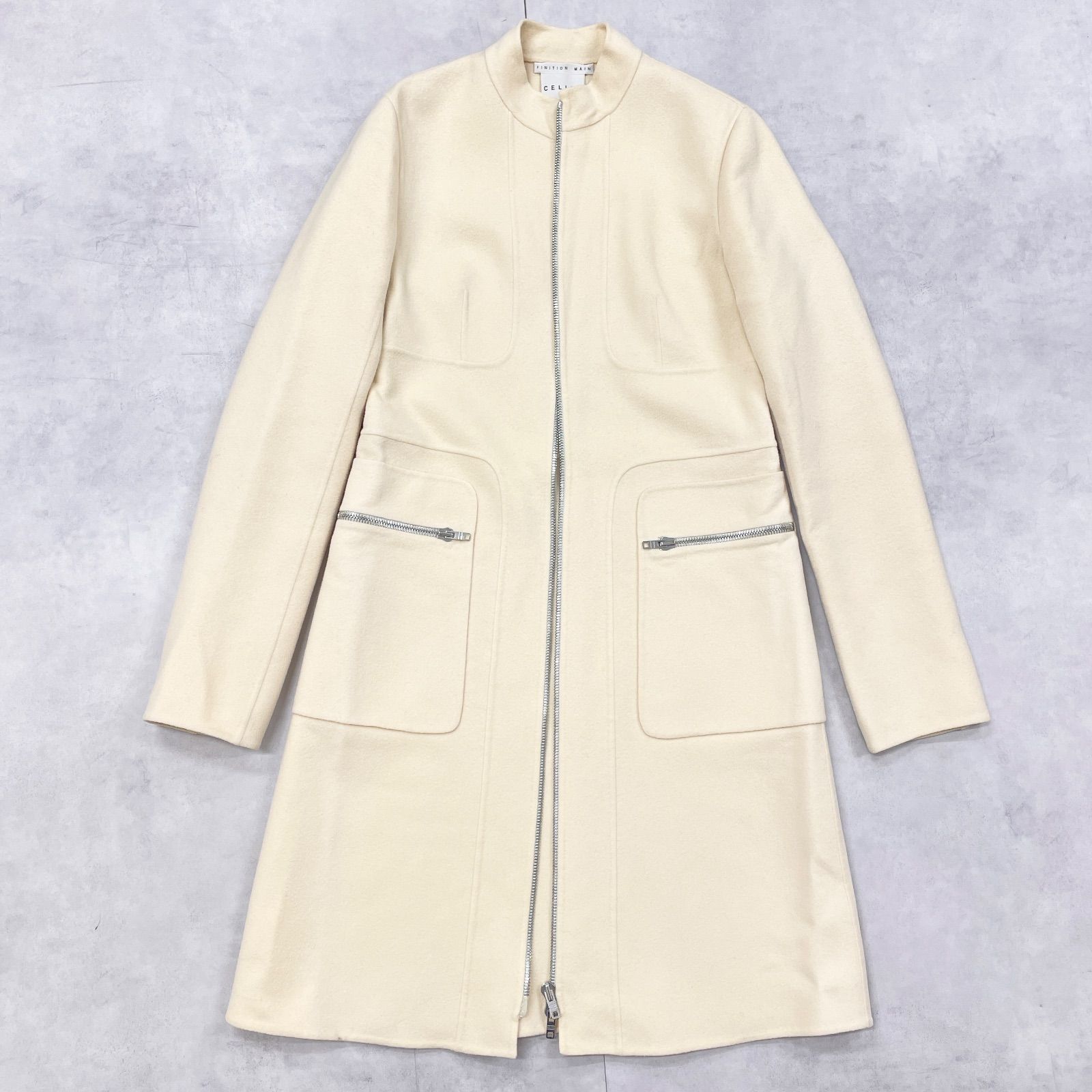 CELINE セリーヌ ダブル ロングコート 金ボタン 馬車 ベージュ 40 CELINE セリーヌ ロングコート ダブルフェイス ジップ スタンドカラー