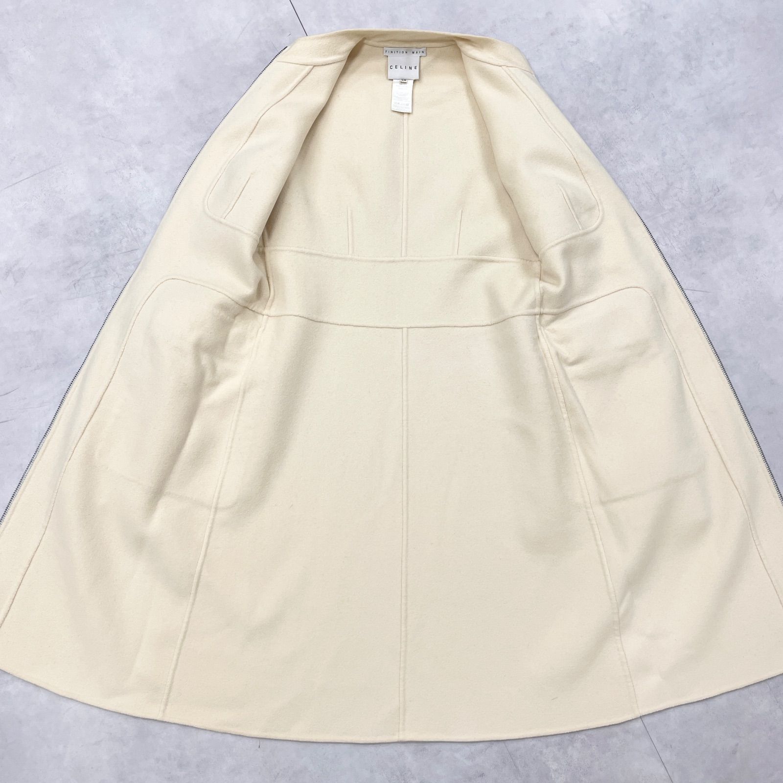 セリーヌ　ロングコート　ダブルフェイス　カシミヤ　ウール　レザーパイピング　38 CELINE セリーヌ ロングコート ダブルフェイス ジップ スタンドカラー