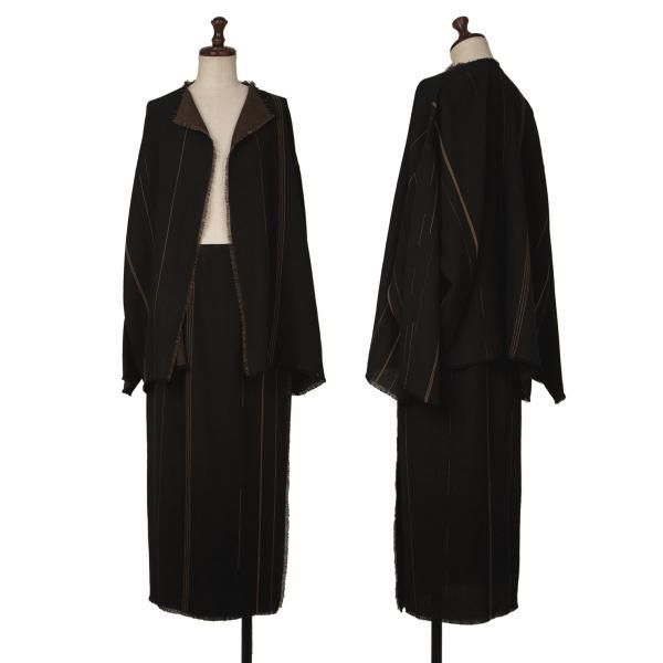 ヨーガンレールJURGEN LEHL リネンフリンジボタンレスカーディガン 黒茶M