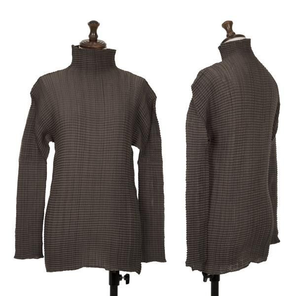 希少♡プリーツプリーズ/イッセイミヤケ/長袖変形プリーツカットソー/カーキ イッセイミヤケISSEY MIYAKE ストレッチプリーツ長袖カットソー カーキ