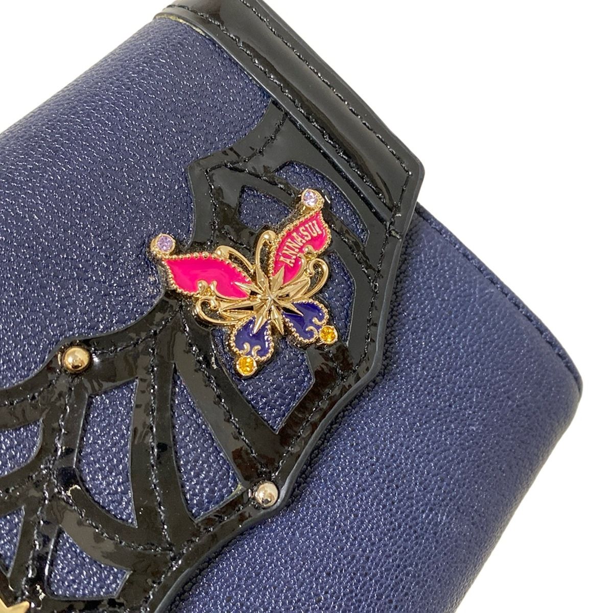 ANNA SUI(アナスイ) 3つ折り財布 - ダークネイビー×黒×マルチ