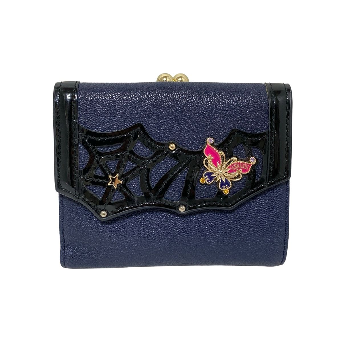 ANNA SUI(アナスイ) 3つ折り財布 - ダークネイビー×黒×マルチ