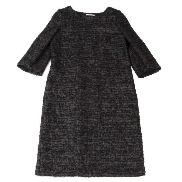 ミナペルホネンmina perhonen cognac モヘア混ツィード7分袖ワンピース