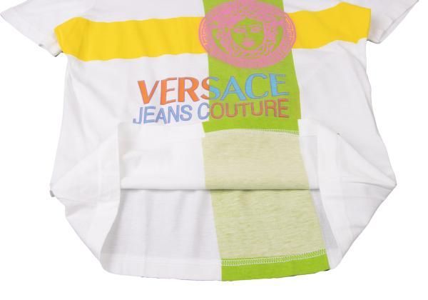 ヴェルサーチ ジーンズクチュールVERSACE JEANS COUTURE コットンロゴプリントTシャツ 白マルチS