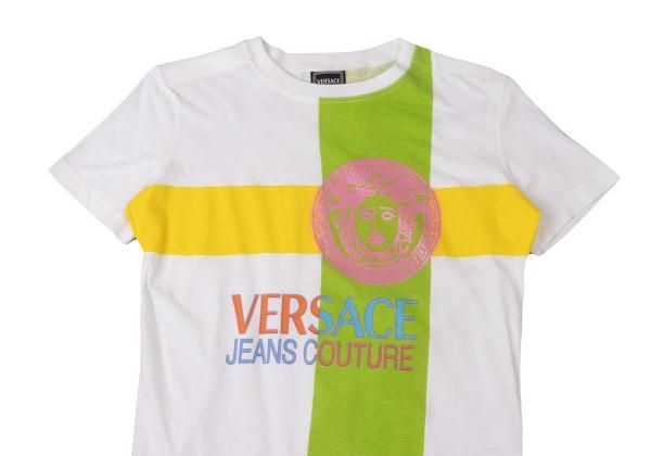 ヴェルサーチ ジーンズクチュールVERSACE JEANS COUTURE コットンロゴプリントTシャツ 白マルチS