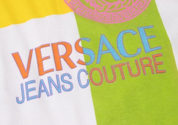 ヴェルサーチ ジーンズクチュールVERSACE JEANS COUTURE コットンロゴプリントTシャツ 白マルチS