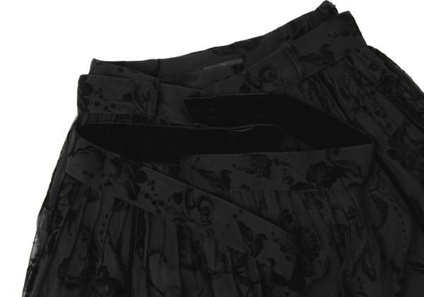 インゲボルグINGEBORG ポリフラワーフロッキープリントスカート 黒M